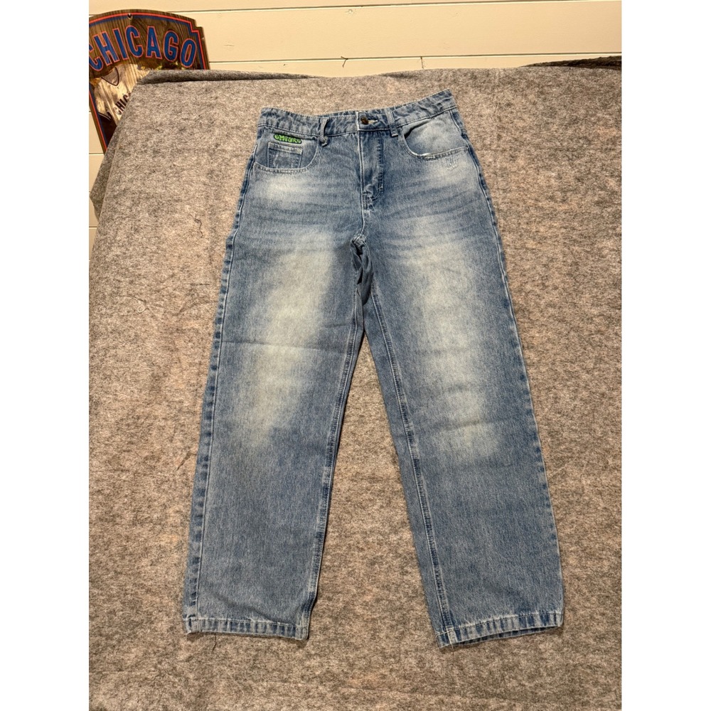 Empyre Mens Relaxed Fit Baggy Skate Jeans Blue Denim Y2K Streetwear 30